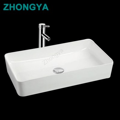 Hotel luxury toilet wash basin with living room cabinet rectangular no hole porcelain bathroom art sink