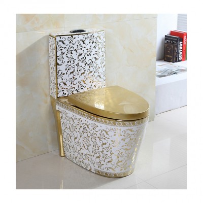 Chaozhou factory high quality ceramic sanitaryware one piece toilet western design gold toilet